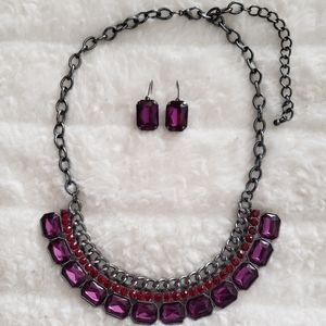 Dark Silver and Purple Necklace+Earrings
